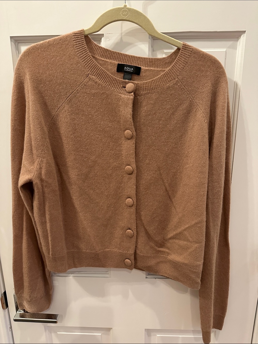 Bloomingdale’s Aqua Women's Camel Button-Front Cashmere Crewneck Cardigan